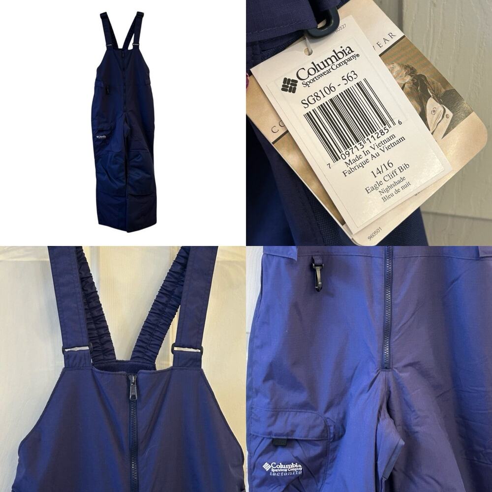 NEW Columbia Navy Blue Snow Bibs Youth Kids Boys Girls Size 14/16